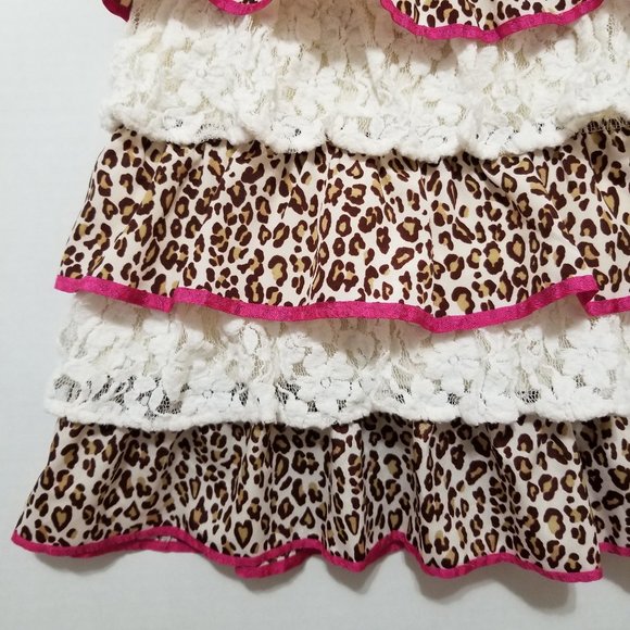 Hartstrings skort 12 leopard cheetah print floral lace tiered ruffle pull on - Picture 6 of 13